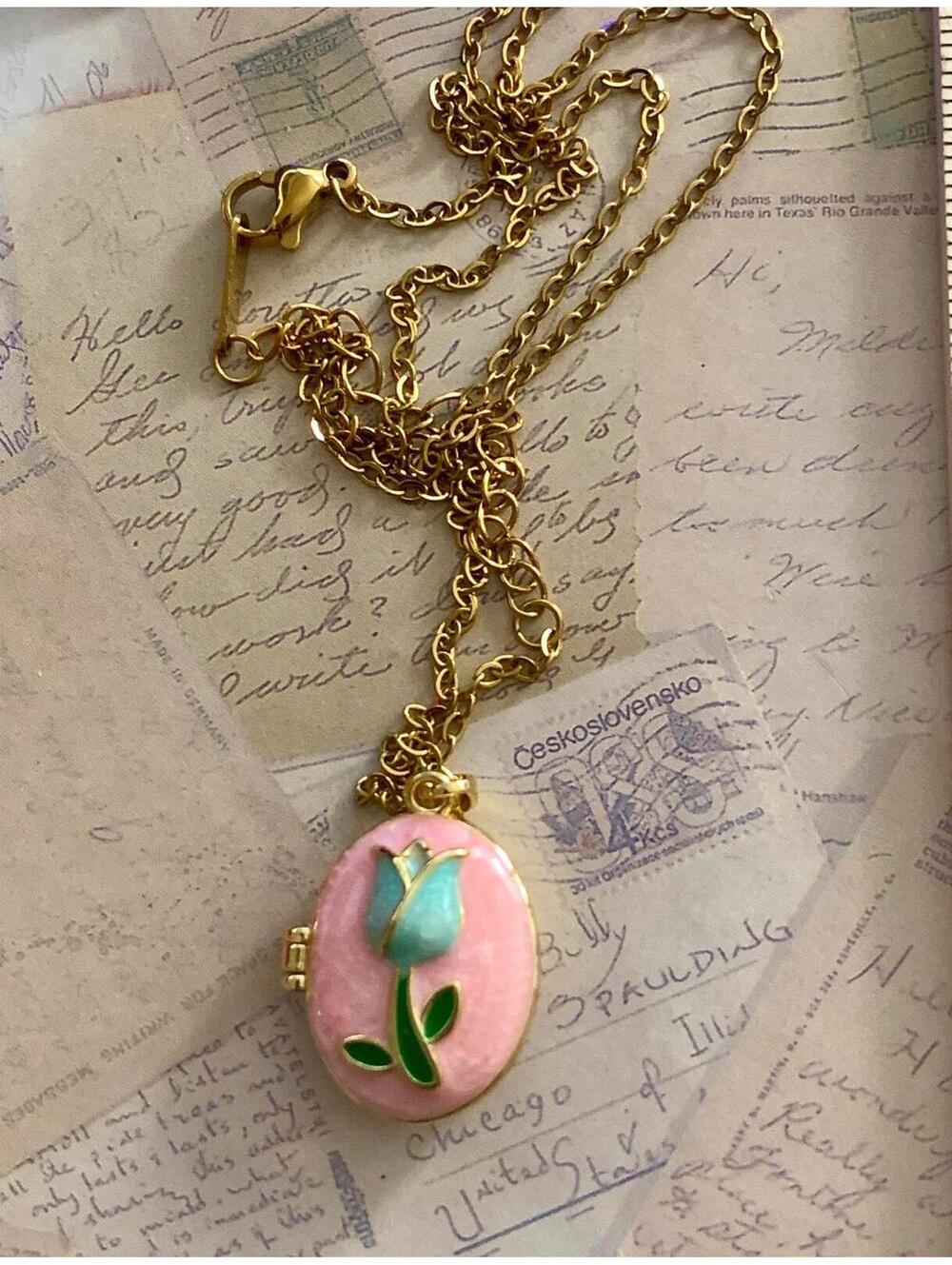 Gold-Tone Floral Locket Necklace Jewelry